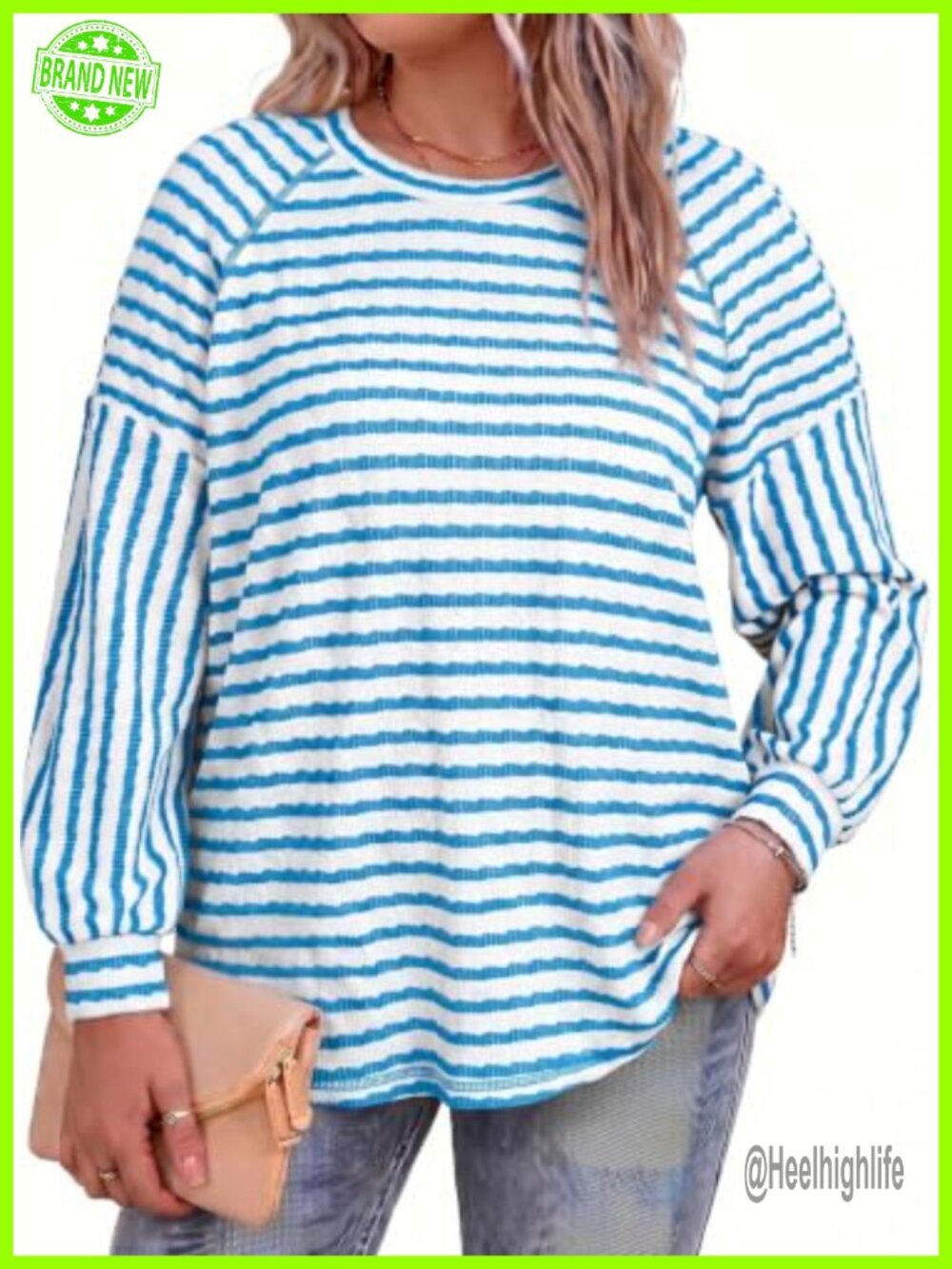Plus Size Long Sleeve Striped Tunic Top Womens Relaxed Fit Crewneck